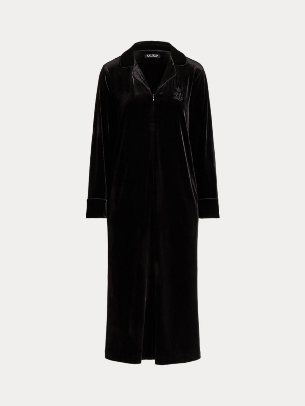 Lauren Ralph Lauren Size M Zip Velvet Caftan Robe Pajama Embroidered LRL Crest